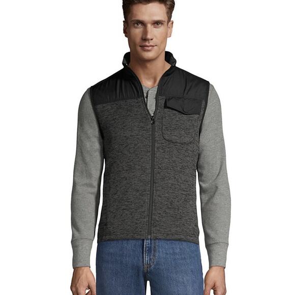 NEW Lands End Mens Hybrid Sweater Fleece Vest Dark Charcoal Heather Large 42-44 - Picture 2 of 8